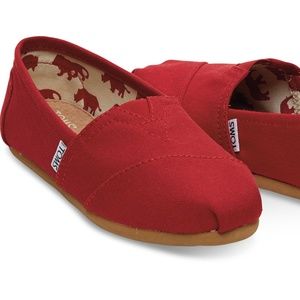 Red Canvas Slip On Toms Shoes